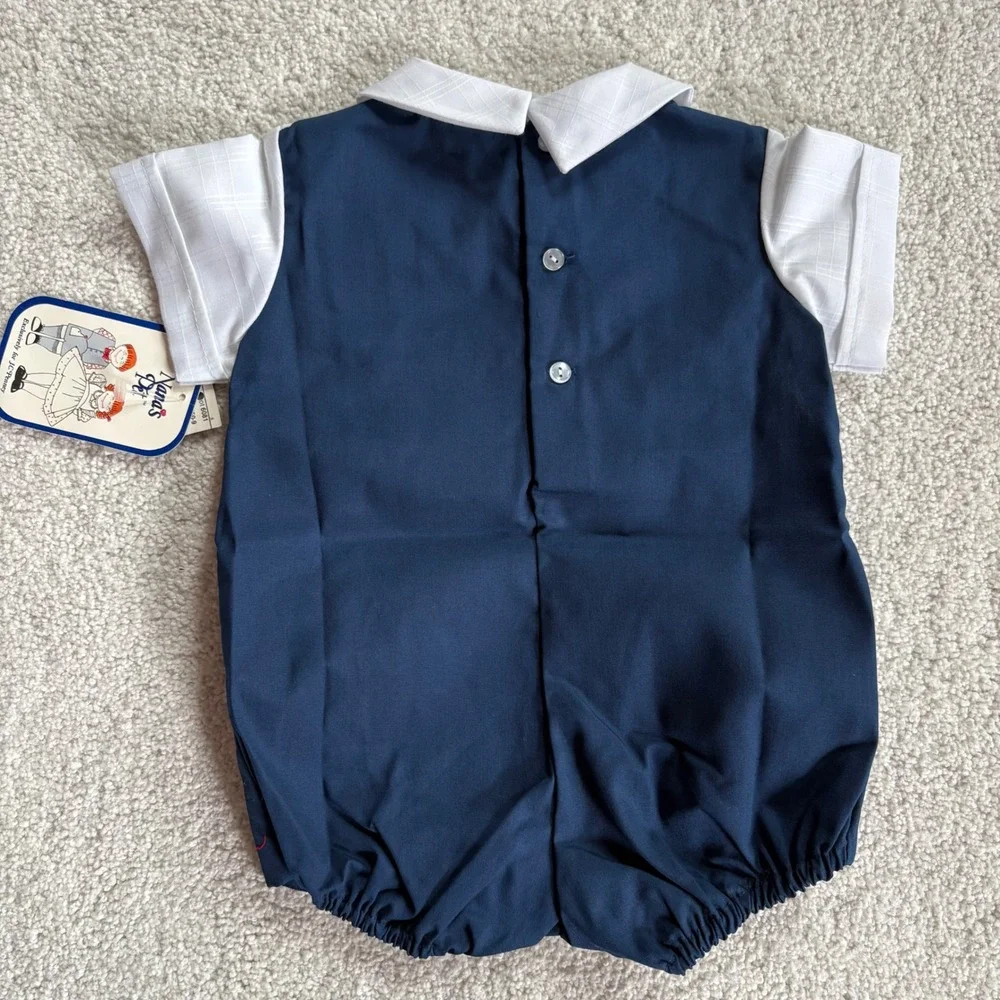 Nana's Pet Romper Baby Boy Size 0 Navy Blue White VTG NWT Mouse Cuckoo Clock 80s